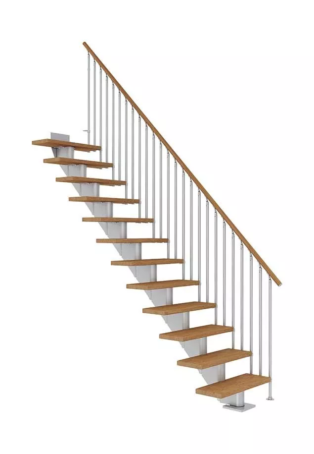 modularno stepenište HAMBURG u klasičnom stilu s metalnom konstrukcijom i drvenim gazištima, klasična ogradna opcija