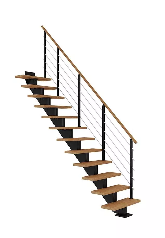 modularno stepenište HAMBURG u dizajnu black-1 s metalnim okvirom i drvenim gazištima