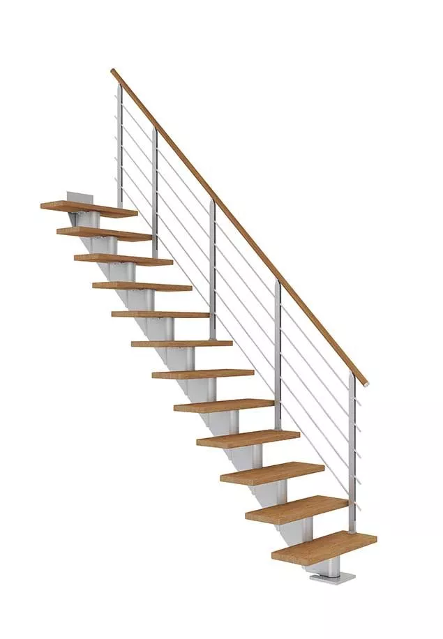 modularno stepenište HAMBURG s sivom metalnom konstrukcijom i drvenim gazištima, s dizajnerskom ogradom za elegantan izgled