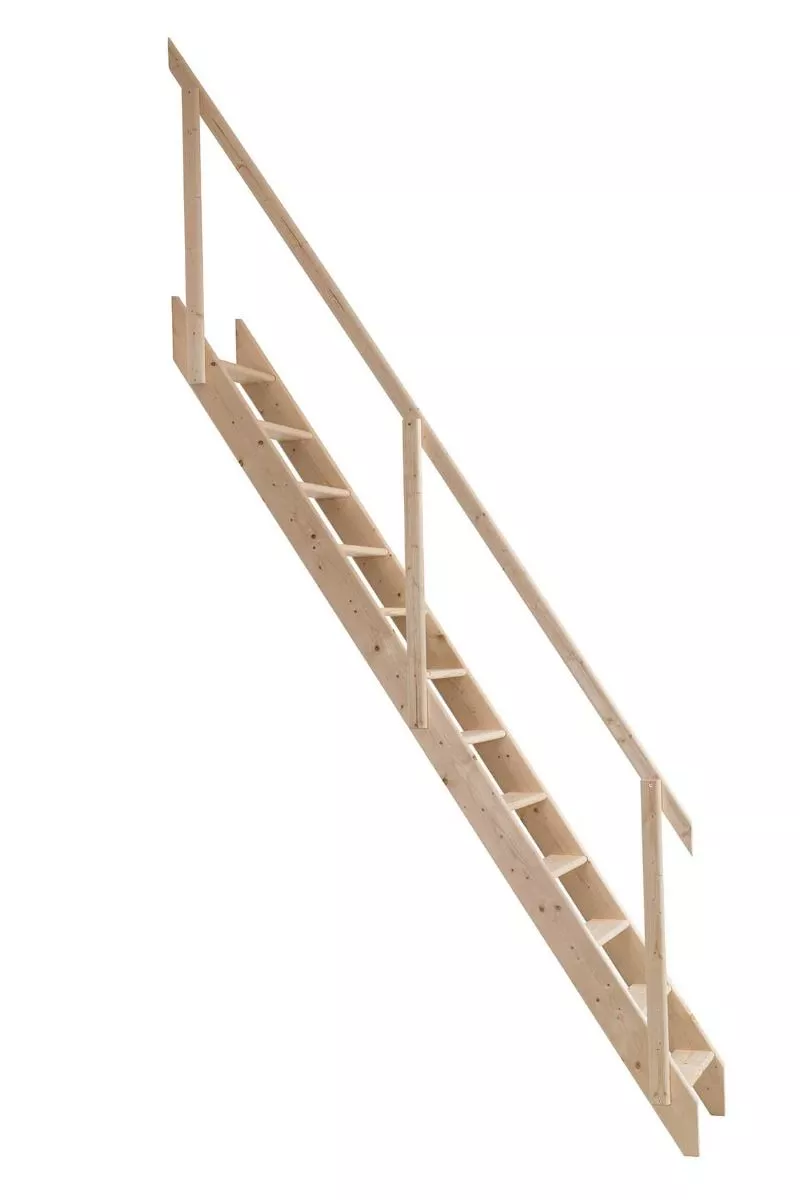 drvene ljestve modela MADRID sa zaštitnom ogradom, prikazane u cijeloj dužini na bijeloj pozadini