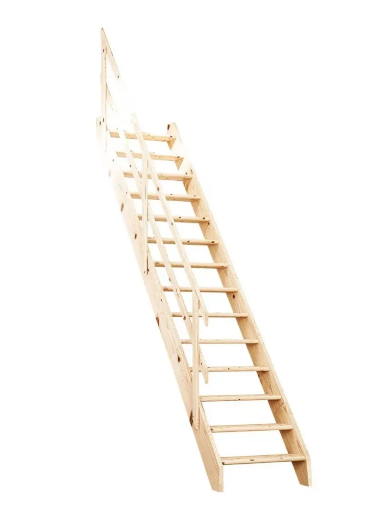 NORMANDIE – prirodne drvene stepenice s klasičnim dizajnom i sigurnosnom ogradom drvene stepenice NORMANDIE sa zaštitnom ogradom na bijeloj pozadini