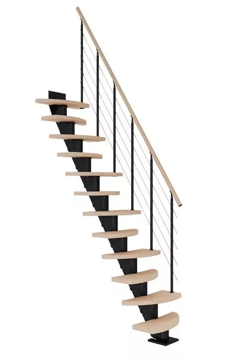 ravne stepenice BERLIN od nauljenog hrasta s crnom konstrukcijom model SHAPE 6