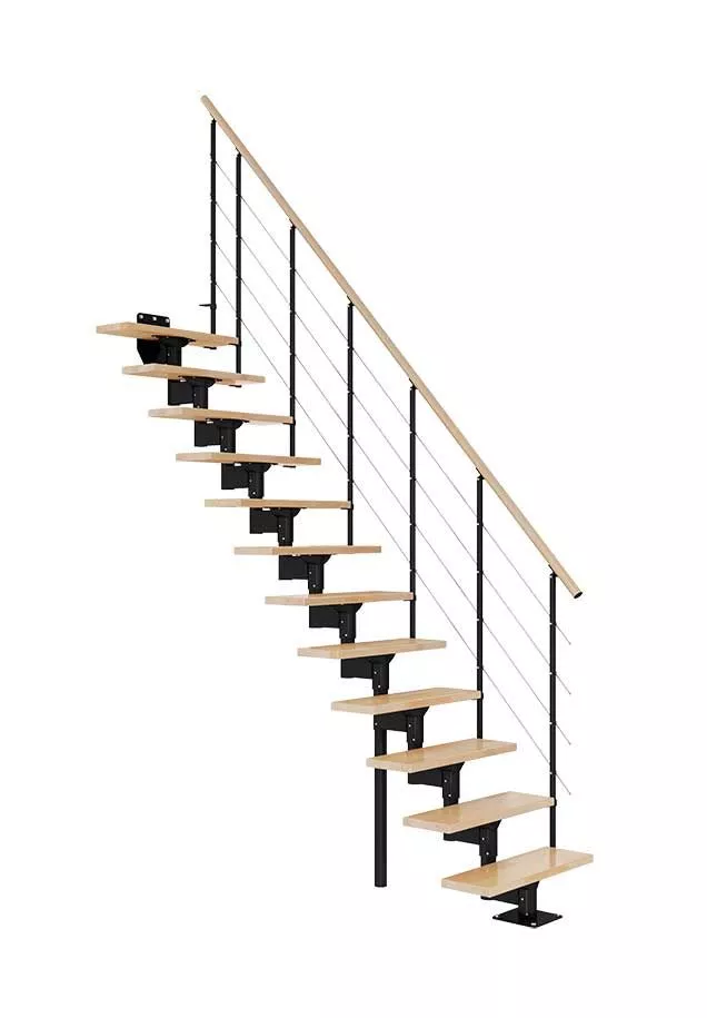 Modularne stepenice BOSTON ravne – crna konstrukcija i bukova gazišta modularne stepenice boston ravne s crnom konstrukcijom i bukovim gazištima, sajlasta ograda