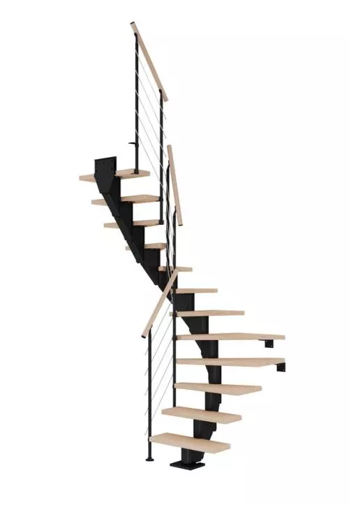 poluokretne stepenice za uštedu prostora FRANKFURT od nauljenog hrasta s crnom konstrukcijom model DESIGN