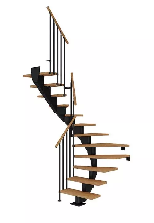 poluokretne stepenice HAMBURG od natur hrasta s crnom konstrukcijom model CLASSIC III