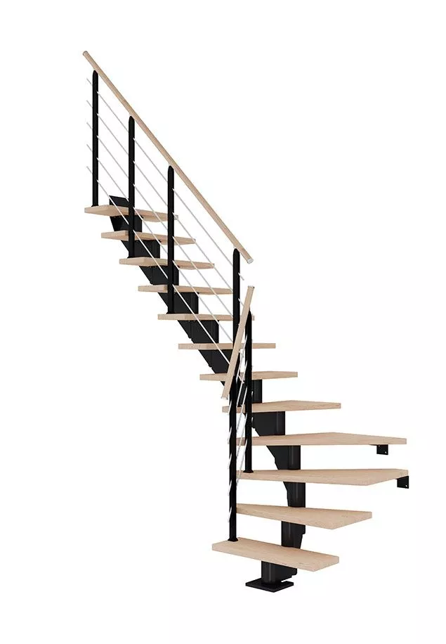 četvrtokretne stepenice HAMBURG od nauljenog hrasta s crnom konstrukcijom model DESIGN