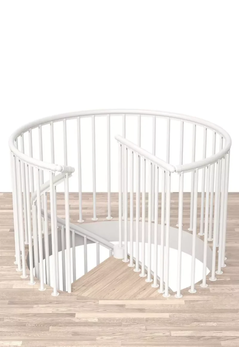 okrugla završna ograda spiralnog stubišta CLASSIC u bijeloj boji s okomitim šipkama