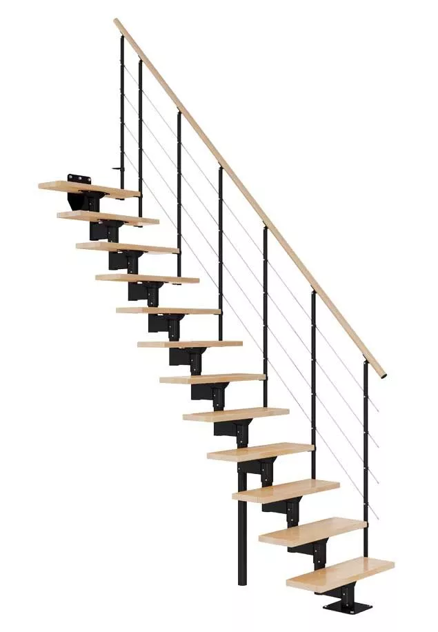 BOSTON modularne ravne stepenice – bukva i crna izvedba modularne ravne stepenice BOSTON s bukovim gazištima i crnom konstrukcijom