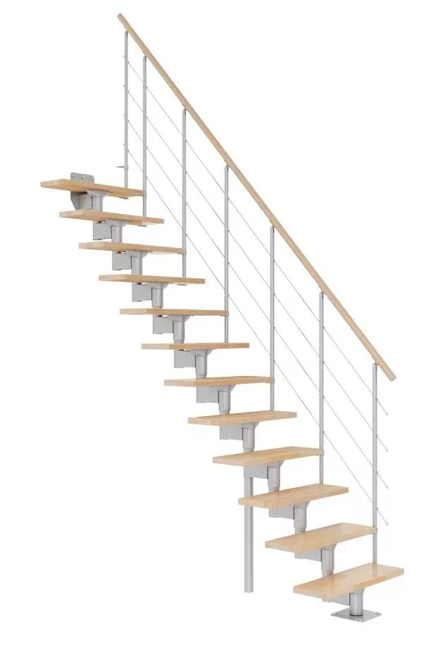 BOSTON modularne ravne stepenice – bukva i svijetlosiva izvedba modularne ravne stepenice BOSTON s bukovim gazištima i svijetlosivom konstrukcijom