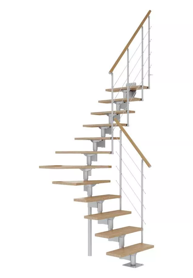 Modularne stepenice BOSTON – perl siva elegancija i hrast za suvremene interijere modularne stepenice boston s konstrukcijom u perl sivoj boji i hrastovim gazištima s kvartar zavojem i čeličnom sajlom kao ogradom