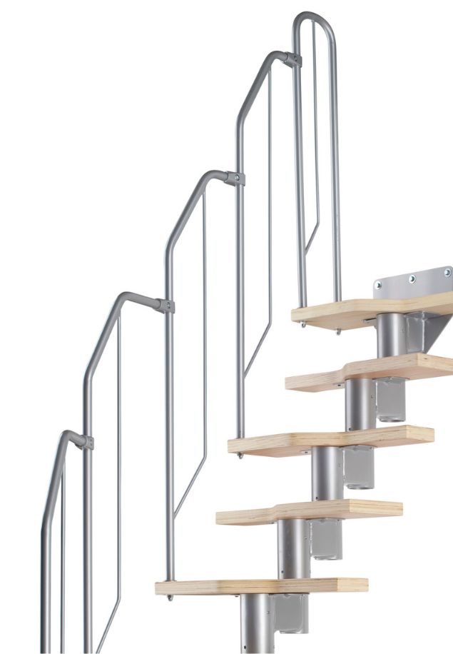 ATHENA 2 stubište sa sivom metalnom konstrukcijom i bukovim gazištima, ravna linija s dvostrukom ogradom