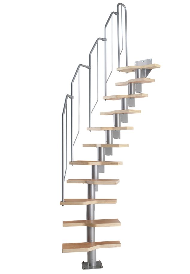 ATHENA stubište s čeličnom konstrukcijom i bukovim gazištima, ravni model s metalnom ogradom montiranom na bočnu stranu