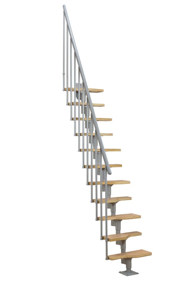 ravne stepenice ATLANTA sa svijetlosivom konstrukcijom, drvenim gazištima i okomitom ogradom