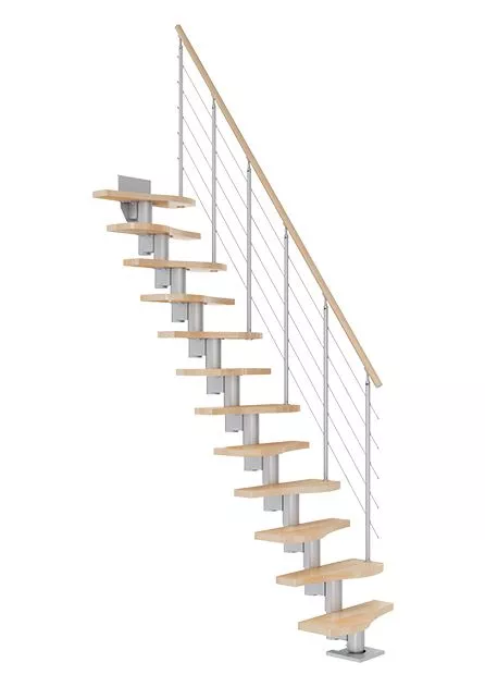 modularne stepenice BASEL s bukovim gazištima i ravnom konstrukcijom u sedefasto sivoj boji oblikovane kao Shape6