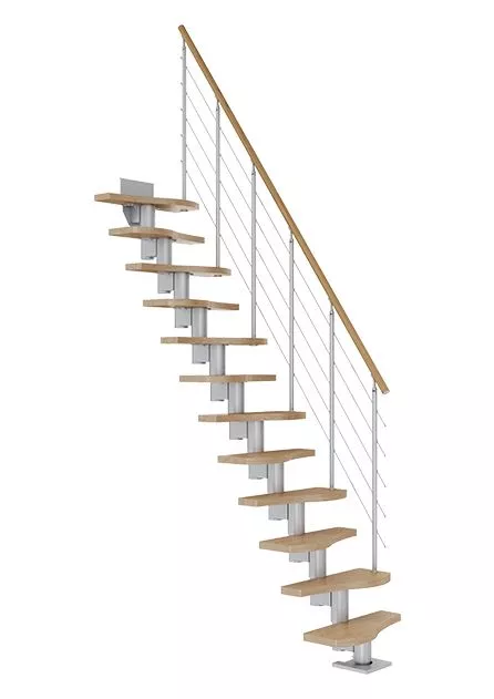 modularne stepenice BASEL s hrastovim gazištima i konstrukcijom u boji sedefasto sive u obliku Shape6