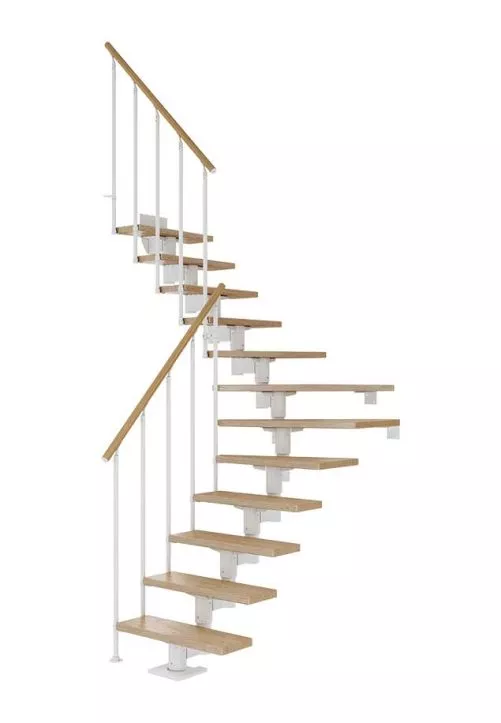 CORK – klasična bijela konstrukcija u kombinaciji s prirodnim hrastom cork stubište s bijelom čeličnom konstrukcijom i hrastovim gazištima, klasična ograda s uspravnim šipkama i drvenim rukohvatom