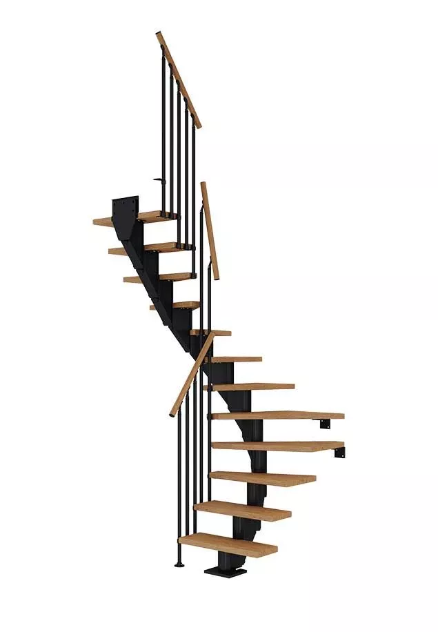 Stepenice modela Frankfurt sa drvenim stepenicama od hrasta, crnim metalnim rukohvatom i polu-crnim klasičnim dizajnom.