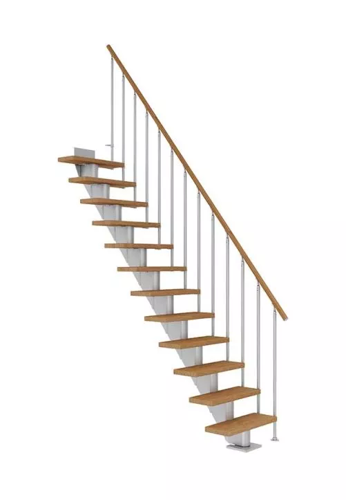 ravne stepenice FRANKFURT s nauljenim hrastovim gazištima, svijetlosivom konstrukcijom i ogradom CLASSIC II