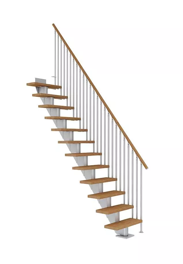 ravne stepenice FRANKFURT s nauljenim hrastovim gazištima, svijetlosivom konstrukcijom i ogradom CLASSIC III