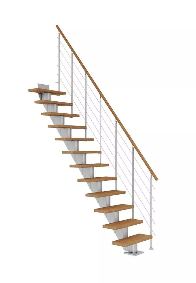 ravne stepenice FRANKFURT s nauljenim hrastovim gazištima, svijetlosivom konstrukcijom i balustradom STYLE 6