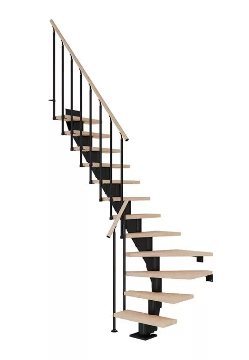 četvrtokretne stepenice za uštedu prostora FRANKFURT od nauljenog hrasta s crnom konstrukcijom model CLASSIC II