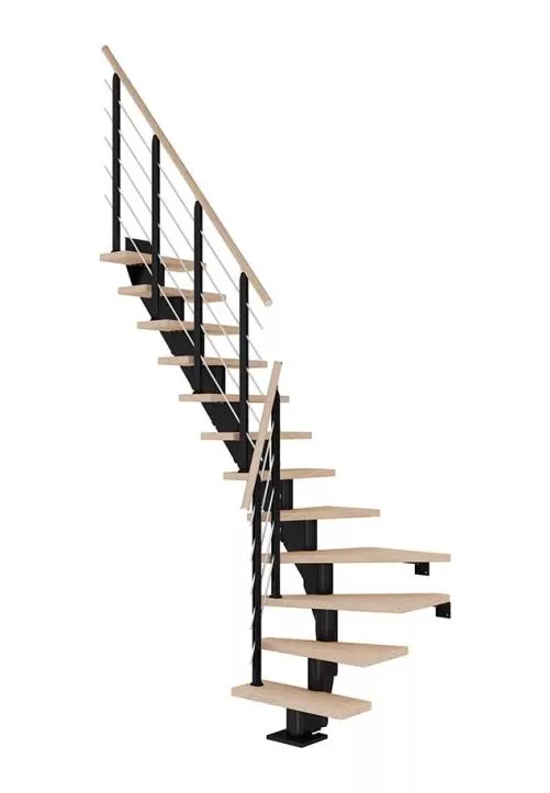 četvrtokretne stepenice za uštedu prostora FRANKFURT od nauljenog hrasta s crnom konstrukcijom model DESIGN