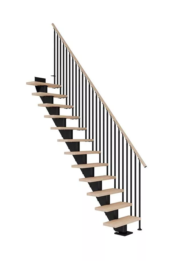 ravne stepenice za uštedu prostora FRANKFURT od nauljenog hrasta s crnom konstrukcijom model CLASSIC III