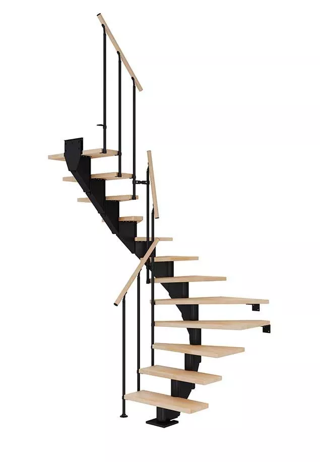 stepenište HAMBURG od bukve s uljem, polukružno u crnoj boji, klasični dizajn, druga verzija