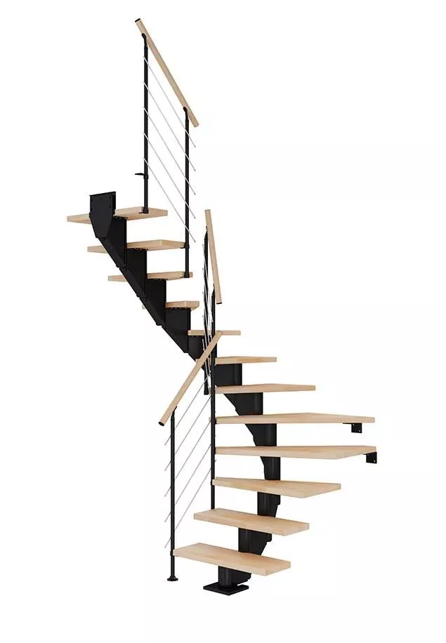 stepenište HAMBURG od bukve s uljem, polukružno u crnoj boji, s balustradom STYLE