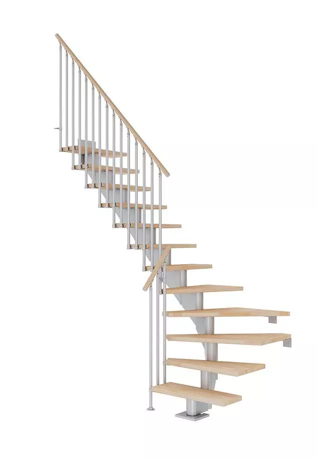 stepenište HAMBURG od bukve s uljem, četvrtkružno u boji biserno sive, s klasičnom ogradom Classic III