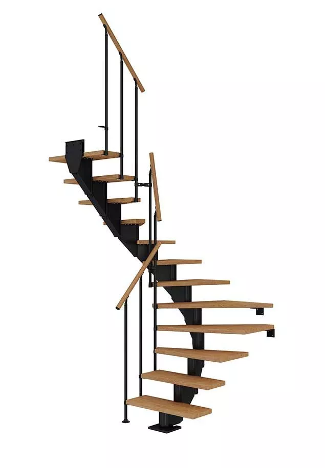 poluokretne stepenice HAMBURG od natur hrasta s crnom konstrukcijom model CLASSIC II