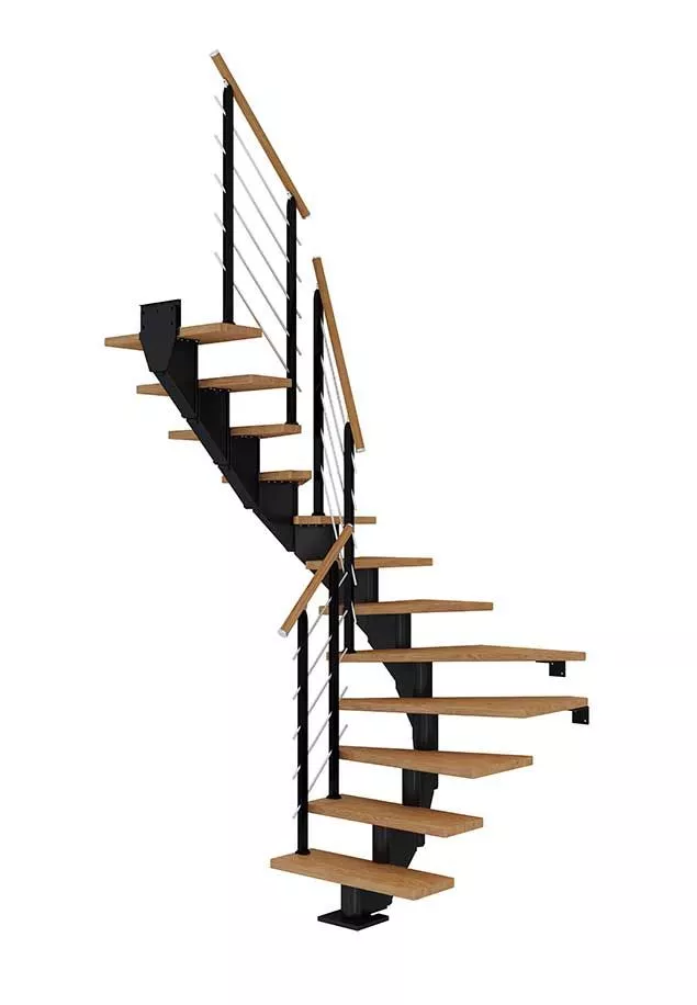 poluokretne stepenice HAMBURG od natur hrasta s crnom konstrukcijom model DESIGN