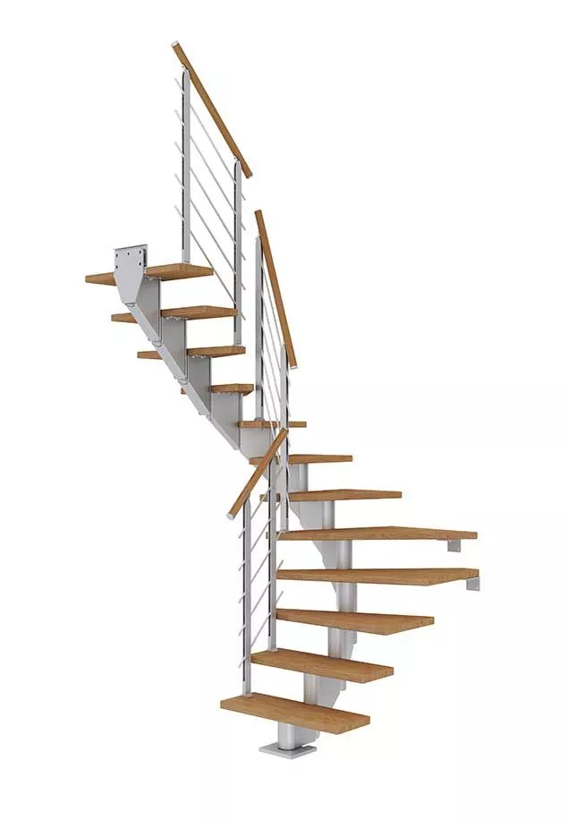 poluokretne stepenice HAMBURG od natur hrasta s konstrukcijom u boji pearl grey model DESIGN