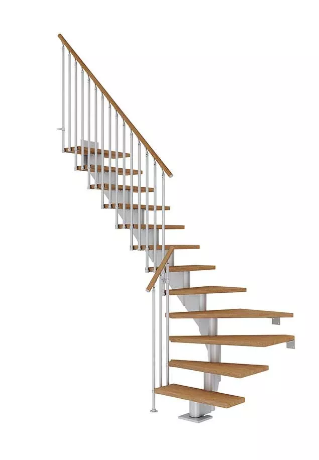 četvrtokretne stepenice HAMBURG od natur hrasta s konstrukcijom u boji pearl grey model CLASSIC III