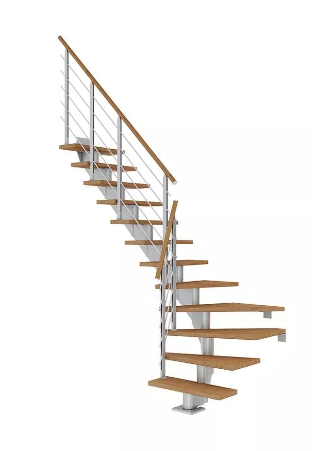 četvrtokretne stepenice HAMBURG od natur hrasta s konstrukcijom u boji pearl grey model DESIGN