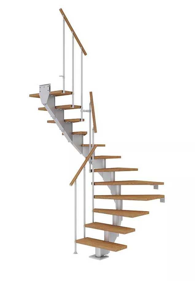 poluokretne stepenice HAMBURG od natur hrasta s konstrukcijom u boji pearl grey model CLASSIC II