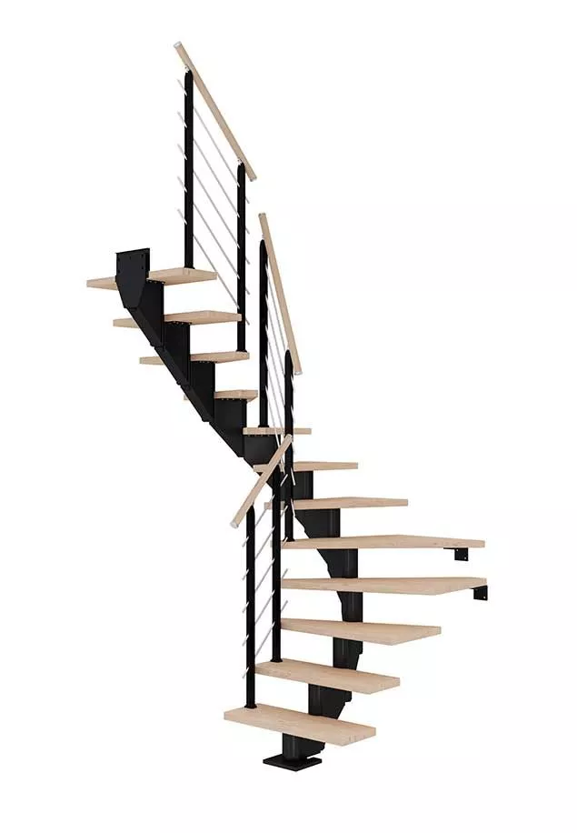 poluokretne stepenice HAMBURG od nauljenog hrasta s crnom konstrukcijom model DESIGN