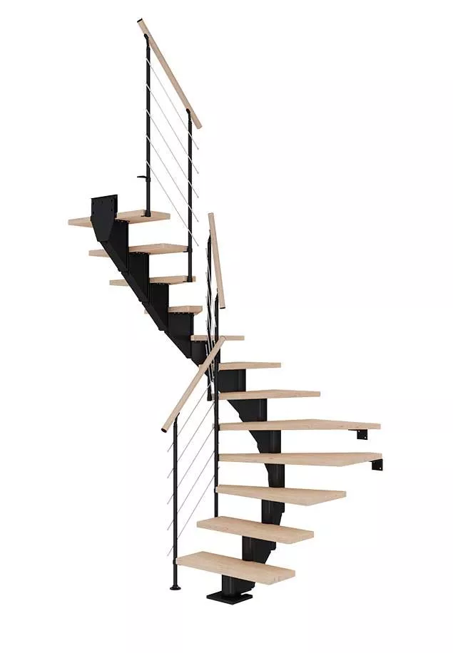 poluokretne stepenice HAMBURG od nauljenog hrasta s crnom konstrukcijom model STYLE 6