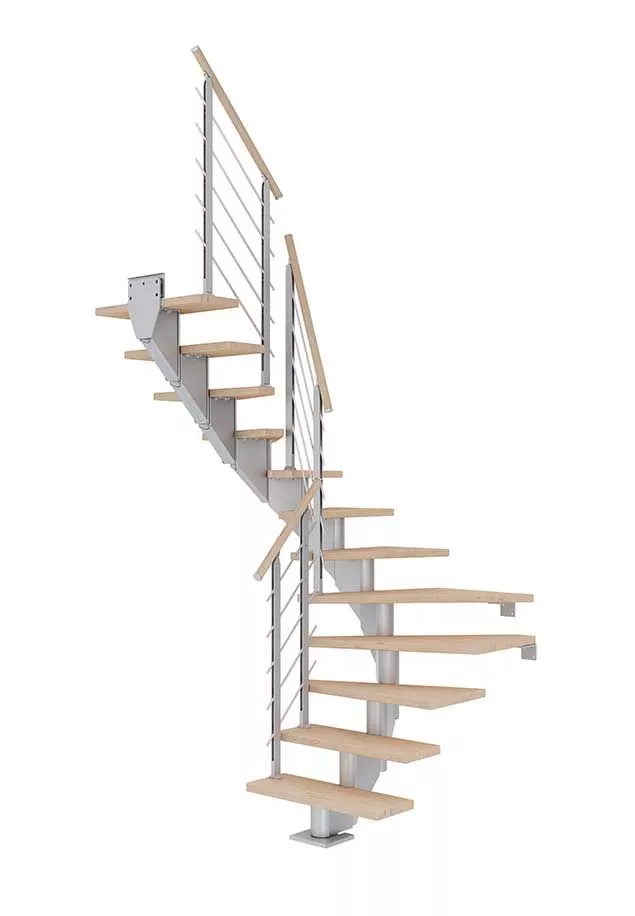 Stepenice modela HAMBURG s drvenim gazištima od hrasta, ulje, polu-biserno siva konstrukcija u modernom dizajnu.