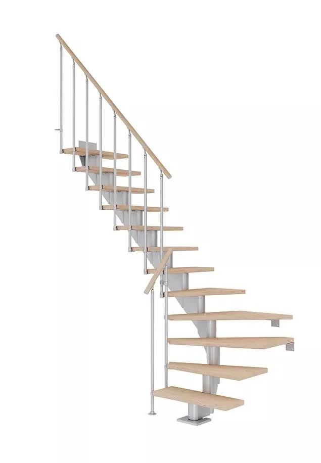 četvrtokretne stepenice HAMBURG od nauljenog hrasta s konstrukcijom u boji pearl grey model CLASSIC II