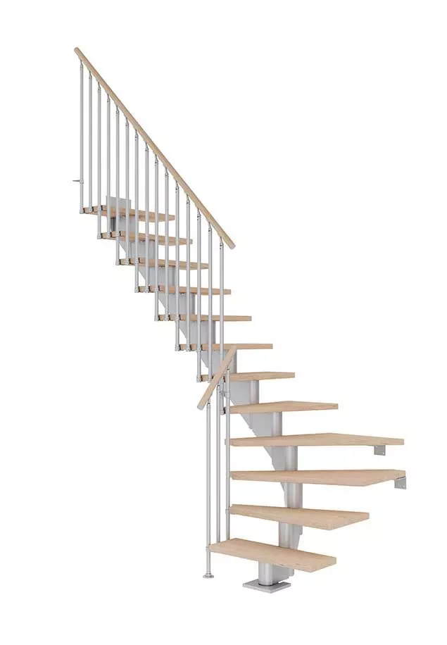 četvrtokretne stepenice HAMBURG od nauljenog hrasta s konstrukcijom u boji pearl grey model CLASSIC III