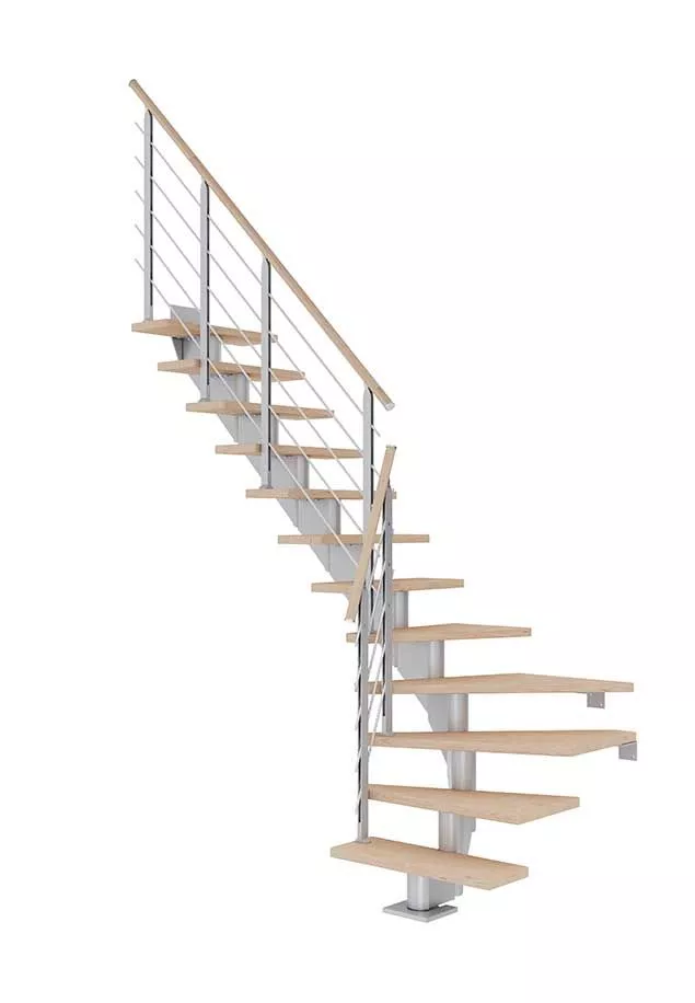 četvrtokretne stepenice HAMBURG od nauljenog hrasta s konstrukcijom u boji pearl grey model DESIGN