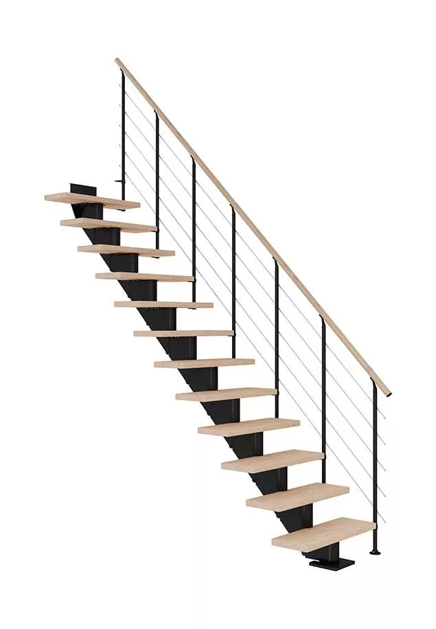 ravne stepenice HAMBURG od nauljenog hrasta s crnom konstrukcijom model STYLE 6