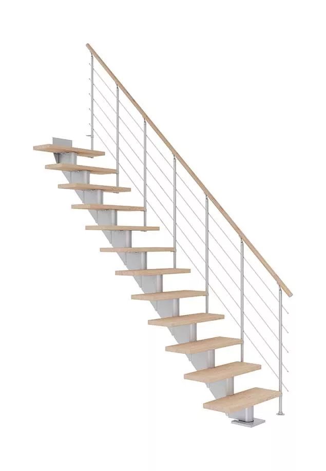 ravne stepenice HAMBURG od nauljenog hrasta s konstrukcijom u boji pearl grey model STYLE 6