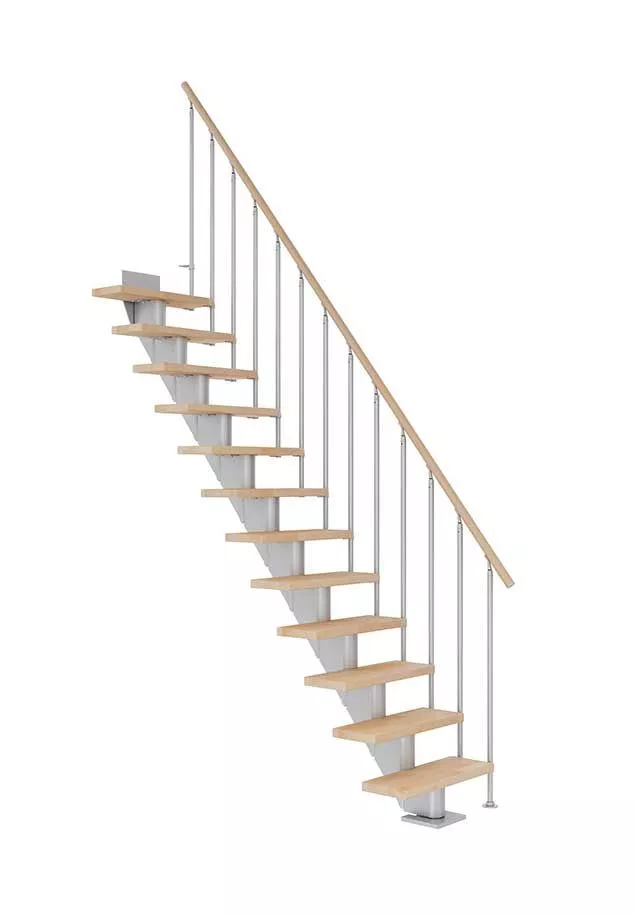 ravne stepenice FRANKFURT sa svijetlosivom čeličnom konstrukcijom, nauljenim bukovim gazištima i klasičnom ogradom CLASSIC II s okomitim šipkama