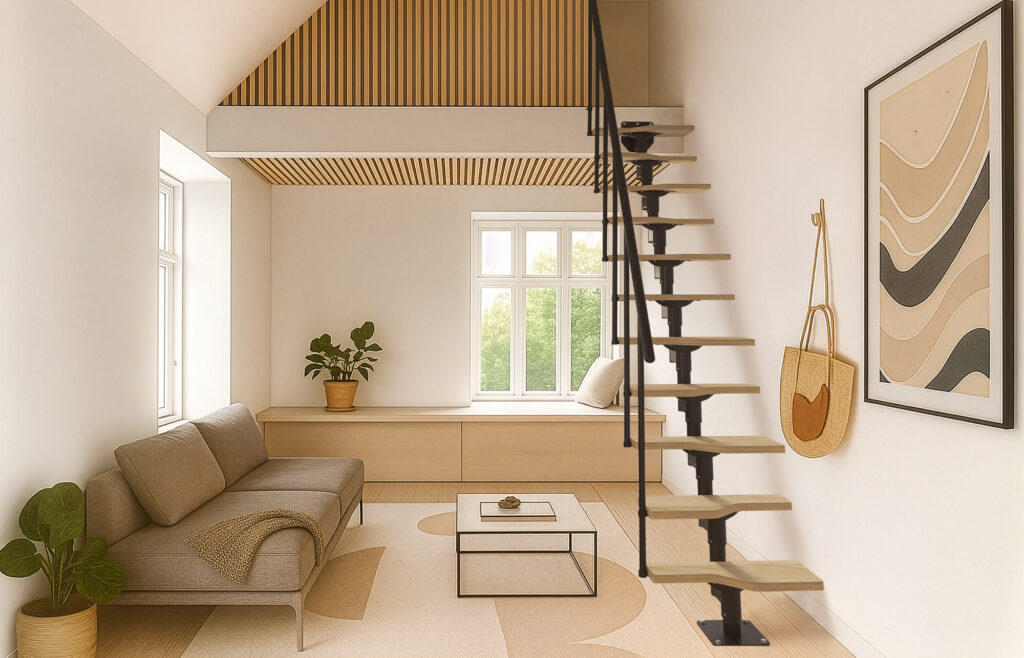 Moderne, minimalističke stepenice savršeno nadopunjuju svijetao i harmoničan interijer, stvarajući skladan, lagan i elegantan prostor. Moderne, minimalističke stepenice savršeno nadopunjuju svijetao i harmoničan interijer, stvarajući skladan, lagan i elegantan prostor.