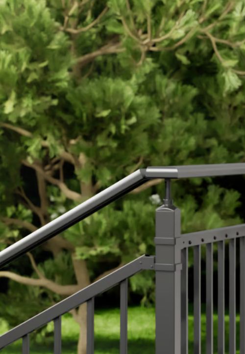 Fotografija prikazuje elegantan spoj stepenišnog rukohvata s vodoravnom ogradom ACADIA, savršeno uklopljen u zeleno okruženje vrta. Fotografija prikazuje elegantan spoj stepenišnog rukohvata s vodoravnom ogradom ACADIA, savršeno uklopljen u zeleno okruženje vrta.