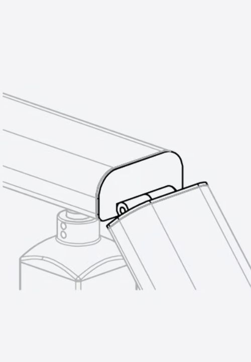 Na ilustraciji je prikazan tehnički crtež spojnog elementa ograde ACADIA, koji omogućuje stabilno povezivanje modula.