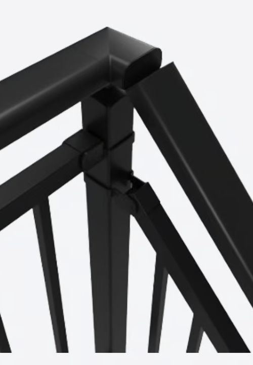 Fotografija prikazuje detaljan pogled na spoj rukohvata i ograde ACADIA pod kutom, s jasno vidljivim preciznim uklapanjem elemenata.