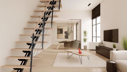Moderne, minimalističke stepenice skladno upotpunjuju svijetao i elegantan interijer, dodajući mu lakoću i prostranost.